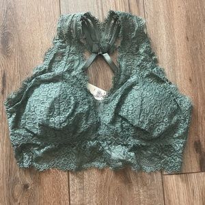 NWT Forest Green Lacey Plunge Padded Bralette Size L Adjustable Multiway Straps